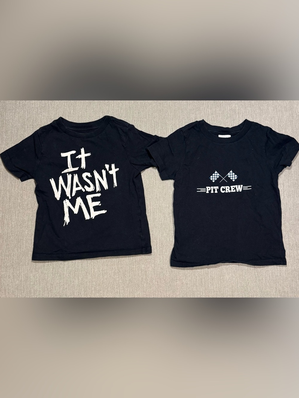 The Children’s Place and Port Kids Black Short Sleeve Tees with White Graphics